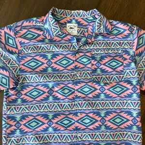 Spicy Tuna Shirt Mens Medium Hawaiian Tropical Casual Button Aztec Short Sleeve